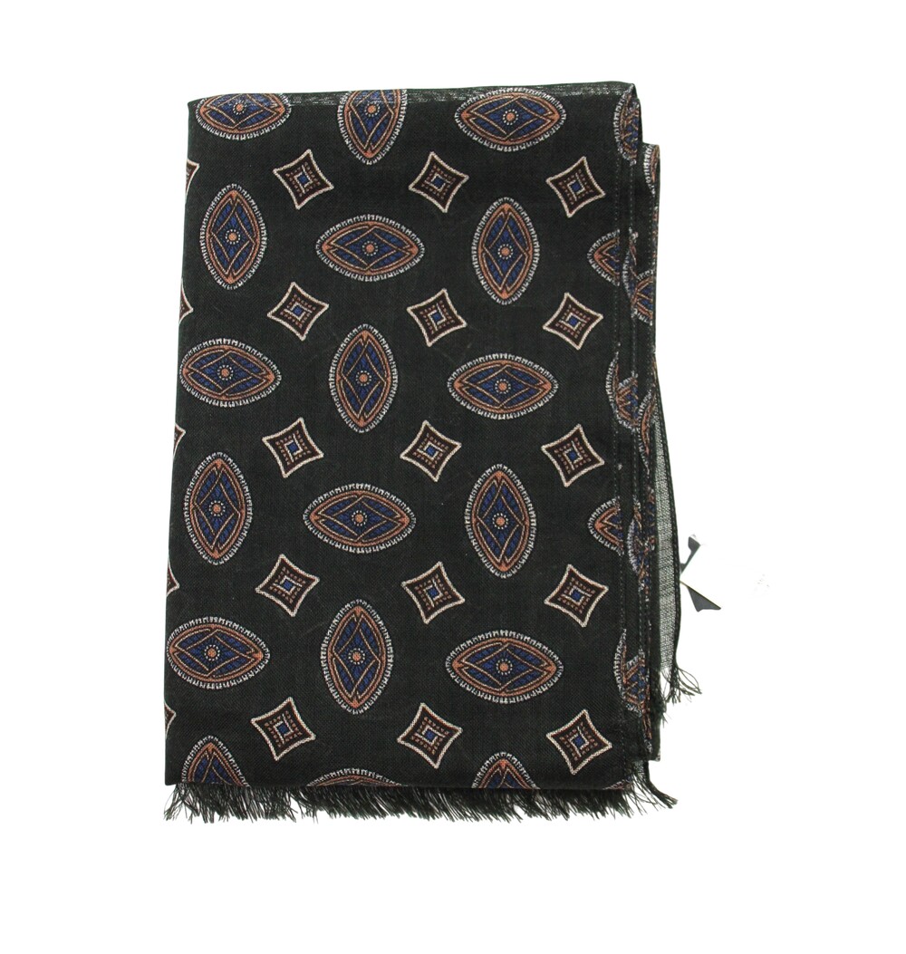 $198 Men's Store Bloomingdale's Scarf Mens Olive Geometric Wool Fringe Italy